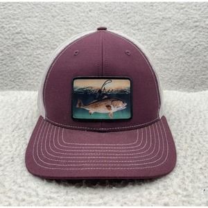 Reel Addicts Snapback Trucker‎ Hat Mens OSFM Red White Trout Fishing Patch Mesh